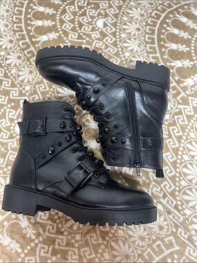 Primark Black Studded Lace-Up Moto Boots